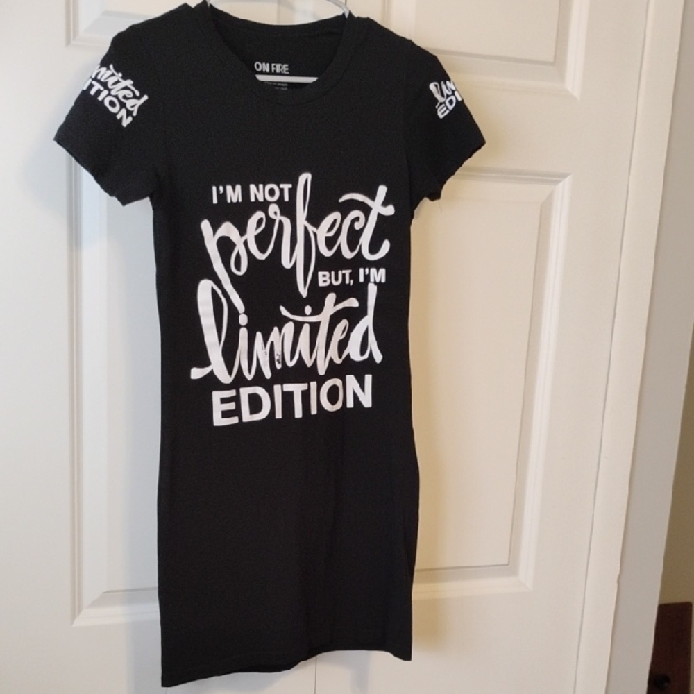 On Fire Black T-Shirt Dress with White Graphic